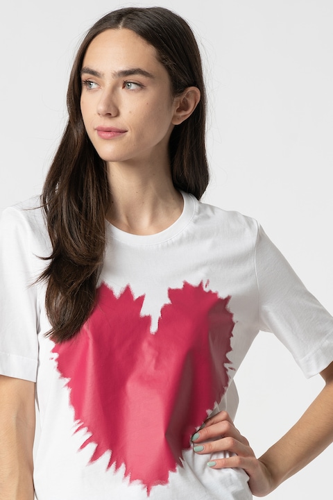 Love Moschino, Тениска от жарсе с лого, Бял/Розов, S