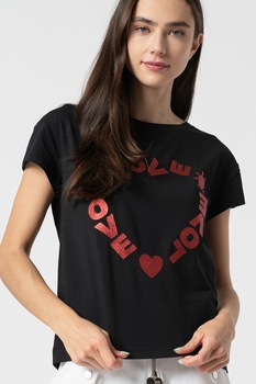 Love Moschino, Tricou cu imprimeu logo, Negru/Rosu Love Moschino, Tricou cu imprimeu logo, Negru/Rosu