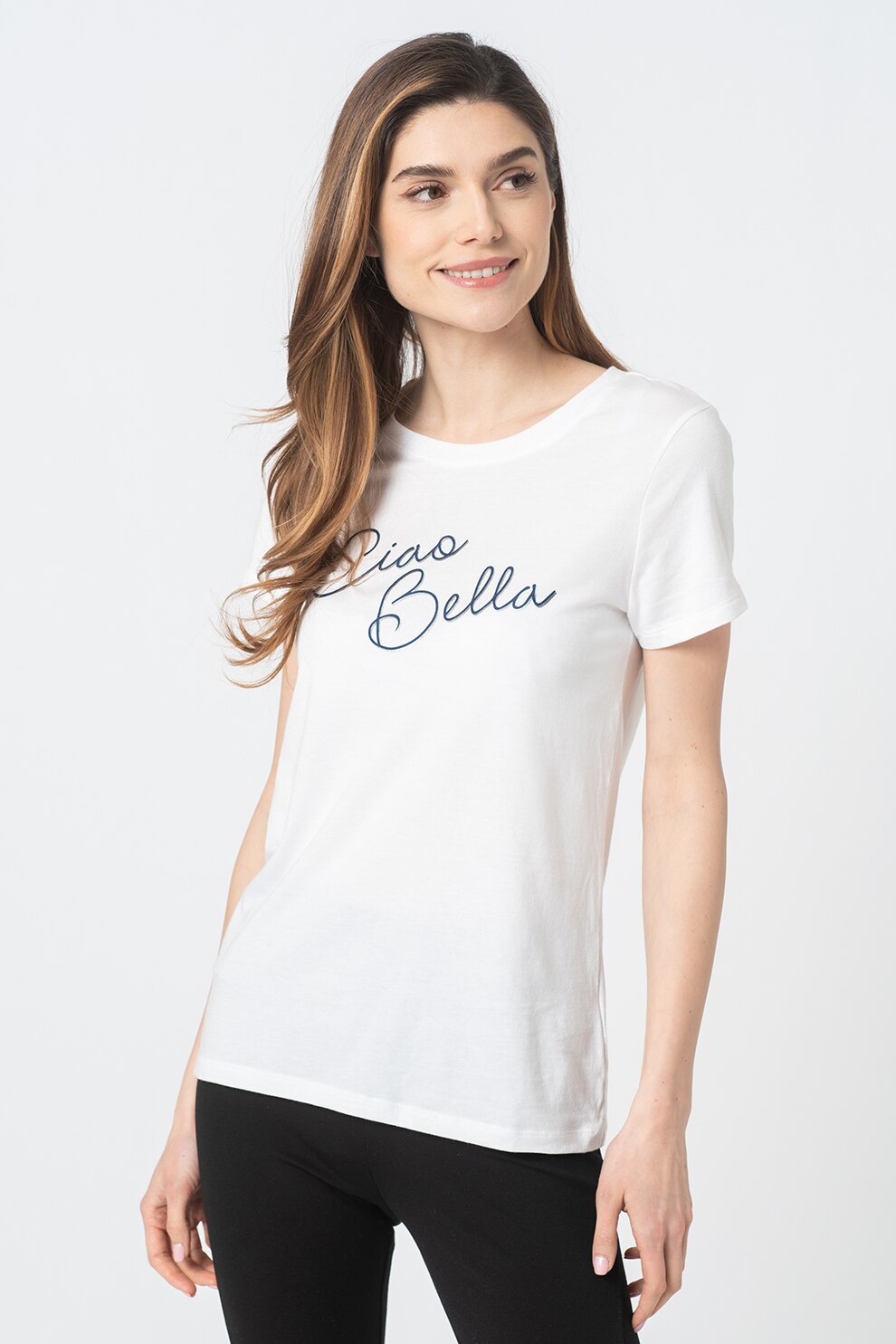GAP, Tricou cu imprimeu si decolteu rotund, Alb/Bleumarin