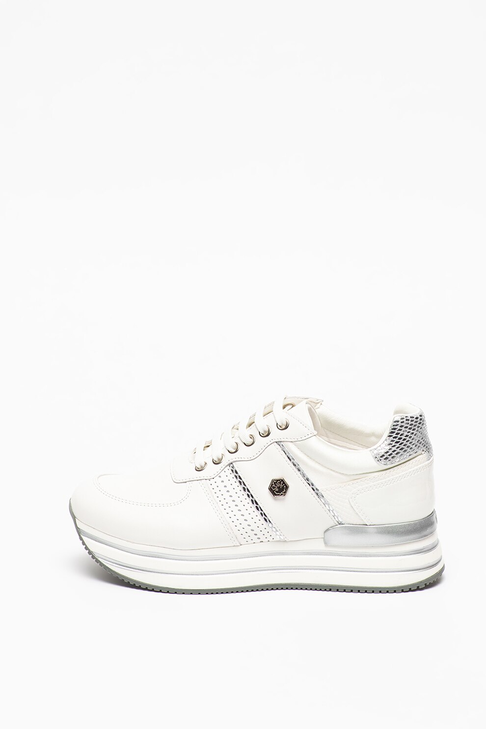 Lumberjack, Pantofi sport cu garnituri de piele Hilda, Alb/Argintiu, 39