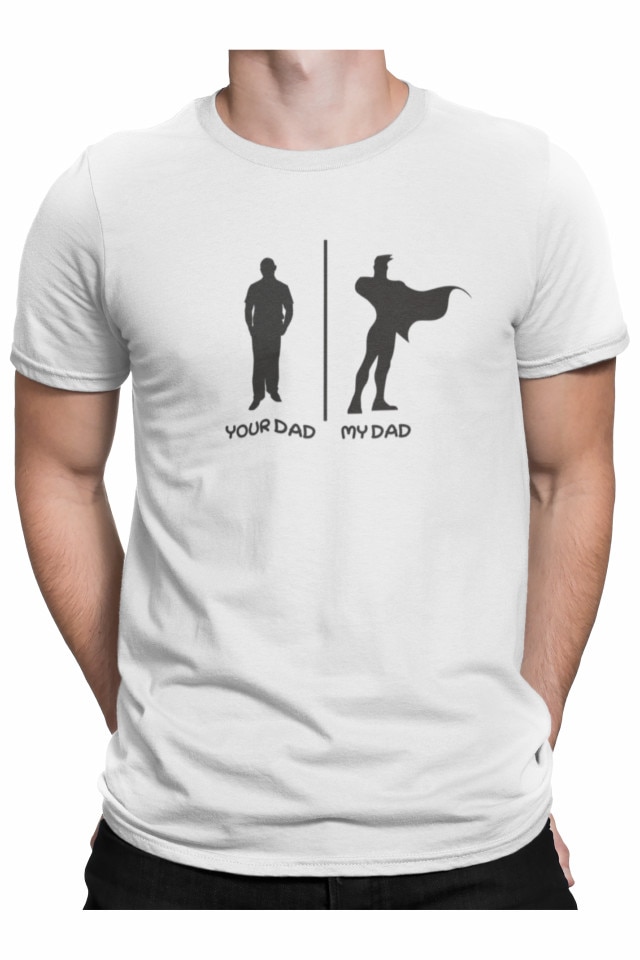 Tricou personalizat pentru baieti cu mesajul Tatal tau VS Tatal meu, Priti Global, cadou inedit aniversare prieten, Alb
