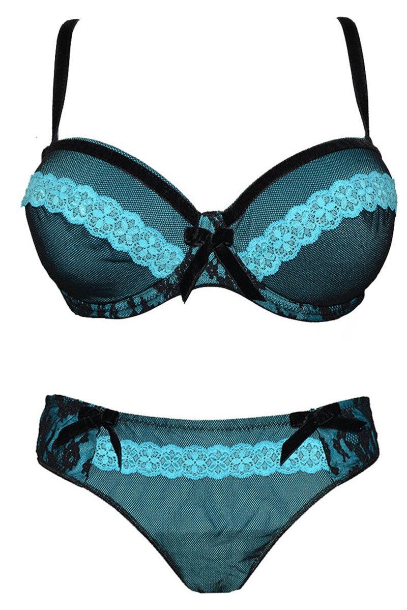 Set Lenjerie intima dama Venerastyle, Kora 03, Turcoaz/Negru, 80D