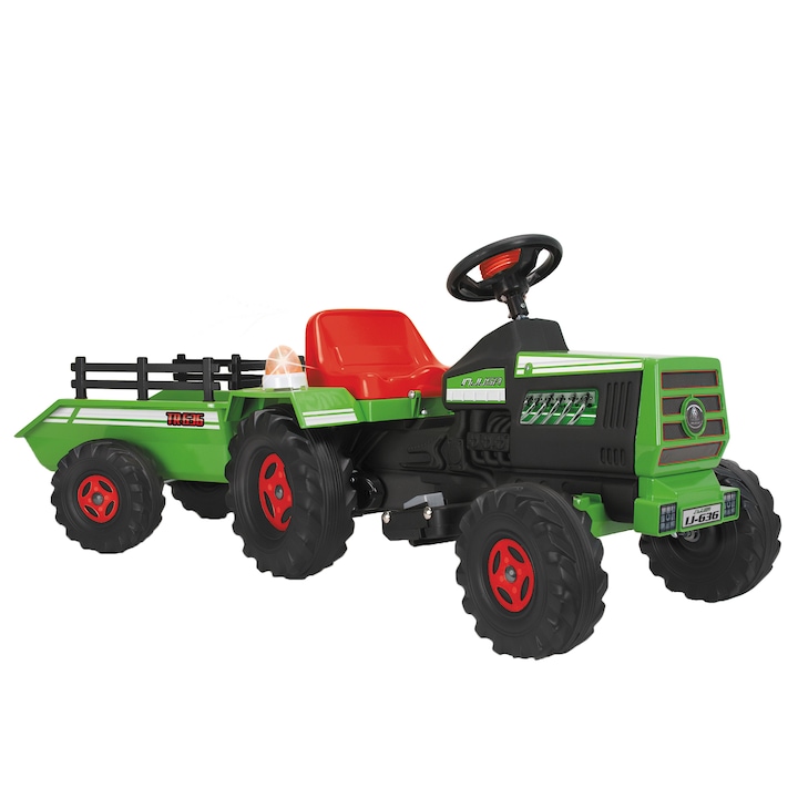 Injusa Elektromos traktor, Gyerekeknek, Utánfutóval, 6 V, Zöld