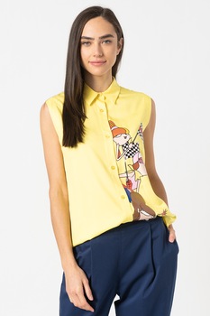 Love Moschino, Camasa fara maneci, cu imprimeu grafic, Galben/Rosu/Roz Love Moschino, Camasa fara maneci, cu imprimeu grafic, Galben/Rosu/Roz