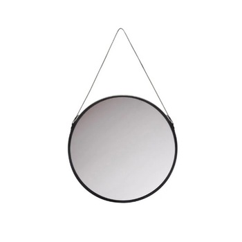 Oglinda decorativa rotunda, cu rama neagra din metal si suport de prindere cu curea ajustabila, diametru 50 cm Oglinda decorativa rotunda, cu rama neagra din metal si suport de prindere cu curea ajustabila, diametru 50 cm