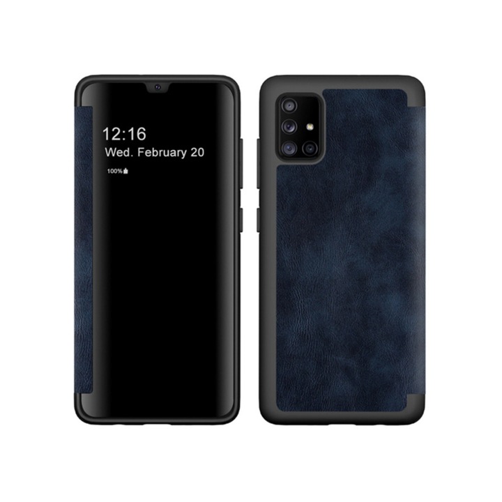 All-in-One Optim Elegance & Protection PU bőr könyvborító, tiszta kilátás, Samsung Galaxy A51, kék