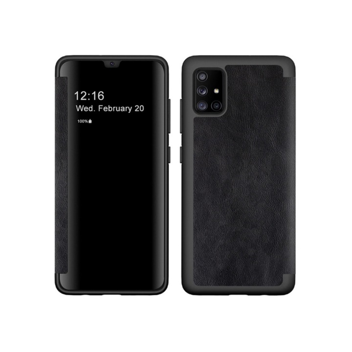 Minden az egyben Optim Elegance & Protection, Clear View PU bőr könyves tok, Samsung Galaxy A51, fekete