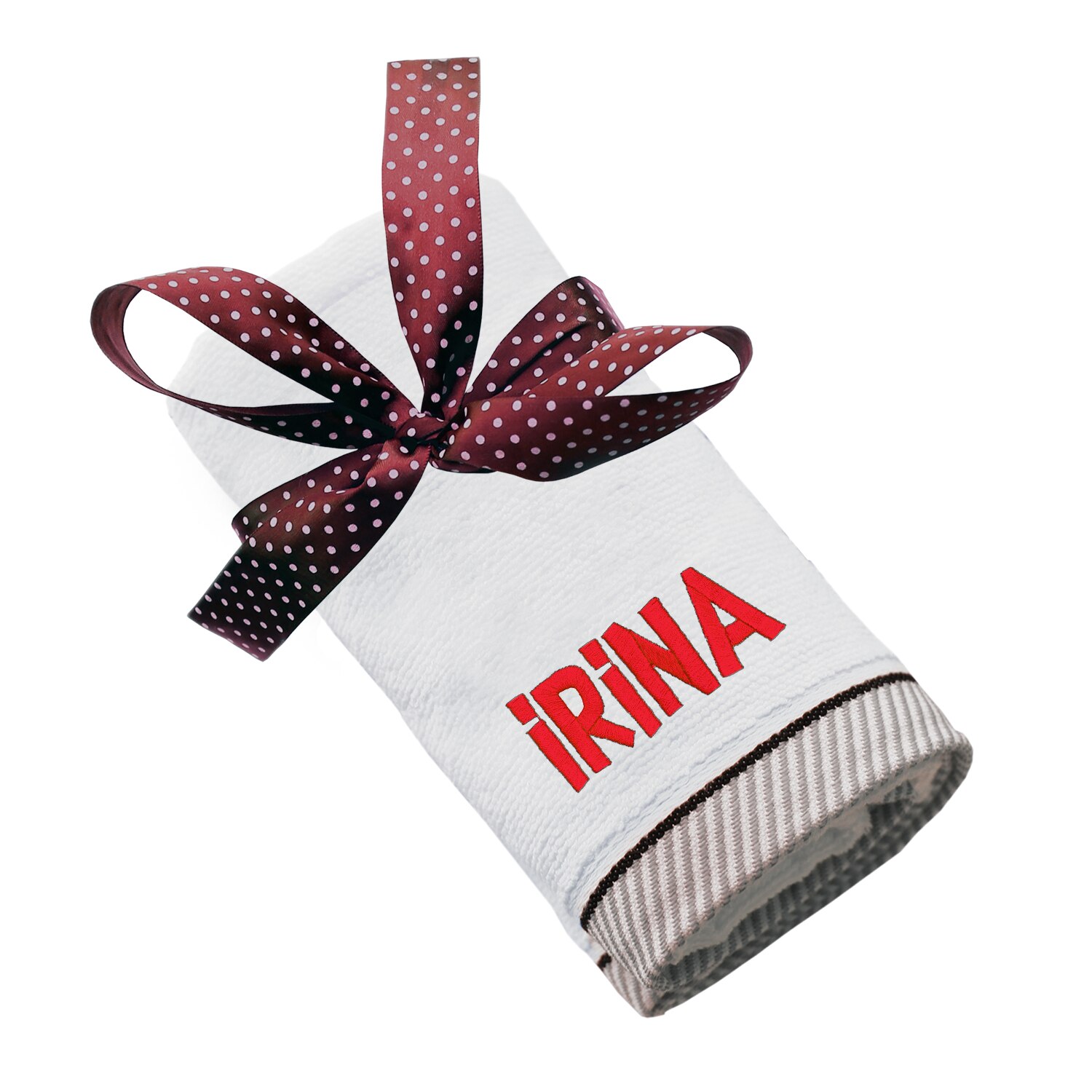 Prosop bumbac, LWS, brodat, model nume Irina, alb, 70x140 cm