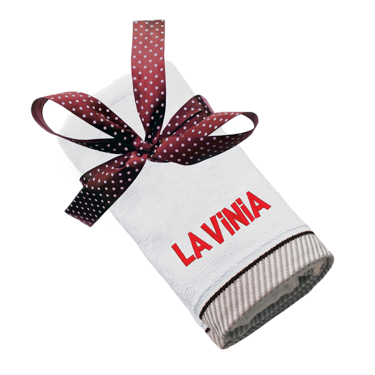 Prosop bumbac, LWS, brodat, model nume Lavinia, alb, 70x140 cm