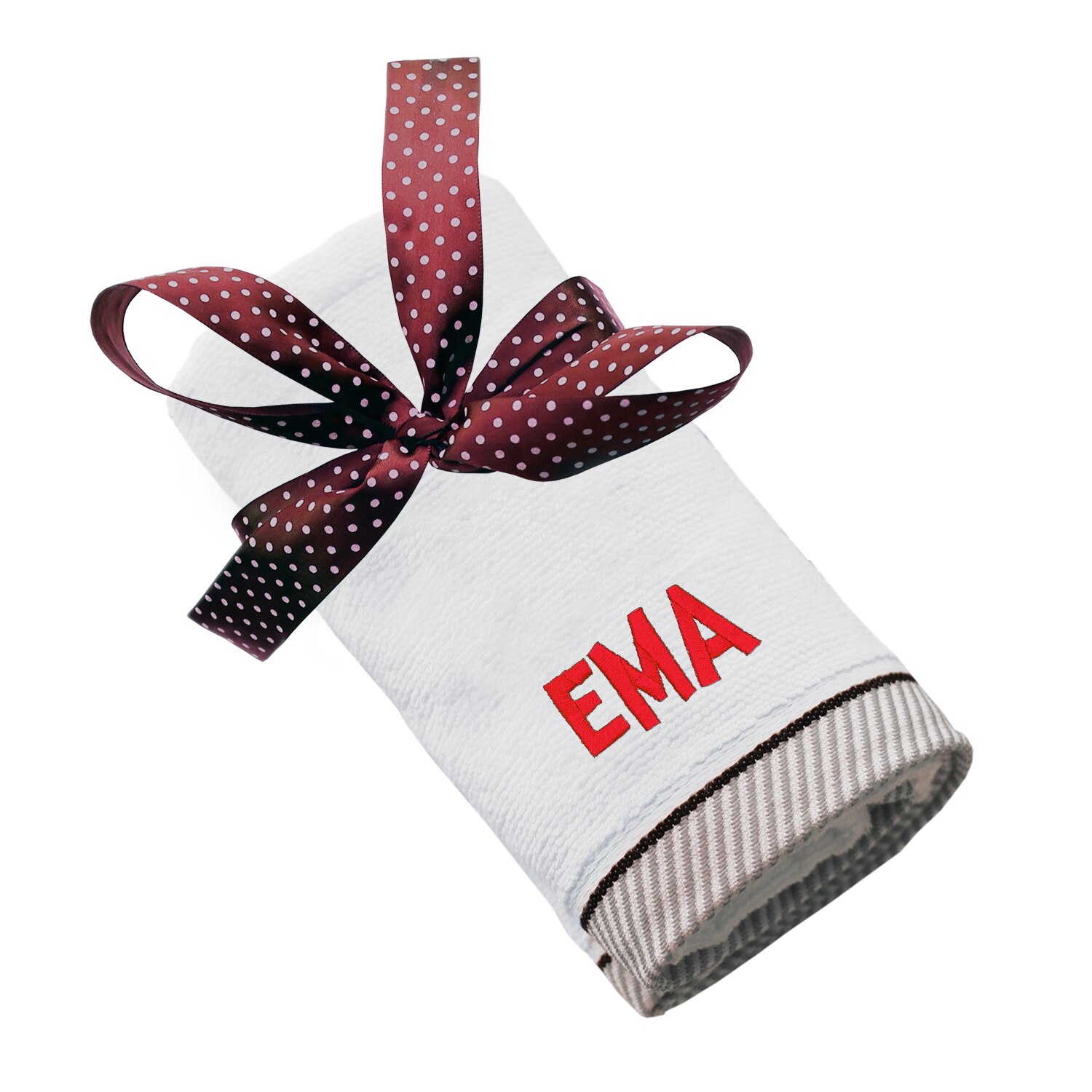 Prosop bumbac, LWS, brodat, model nume Ema, alb, 70x140 cm