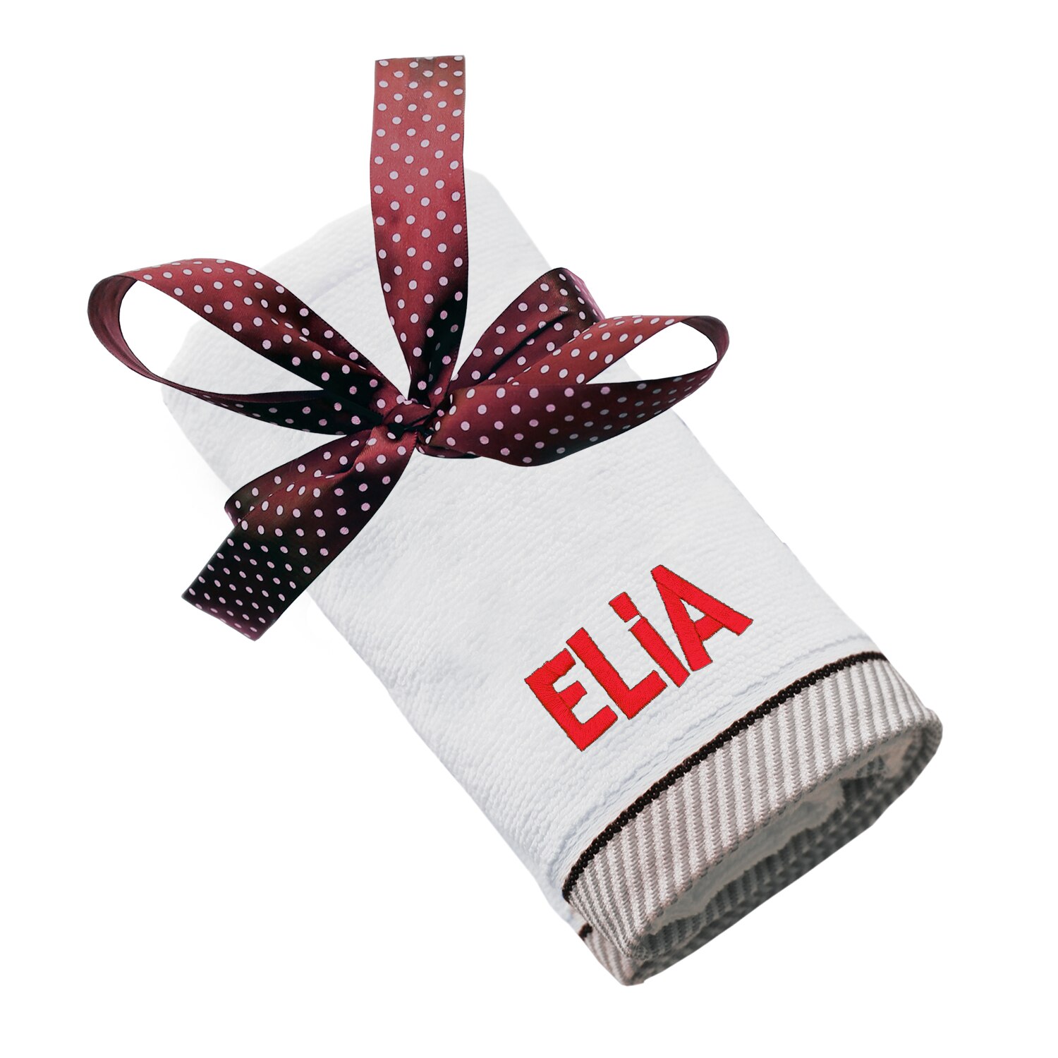 Prosop bumbac, LWS, brodat, model nume Elia, alb, 70x140 cm