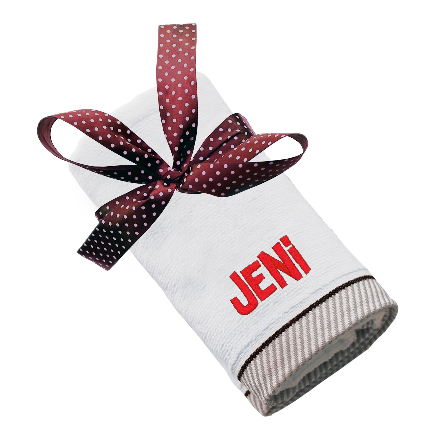 Prosop bumbac, LWS, brodat, model nume Jeni, alb, 70x140 cm