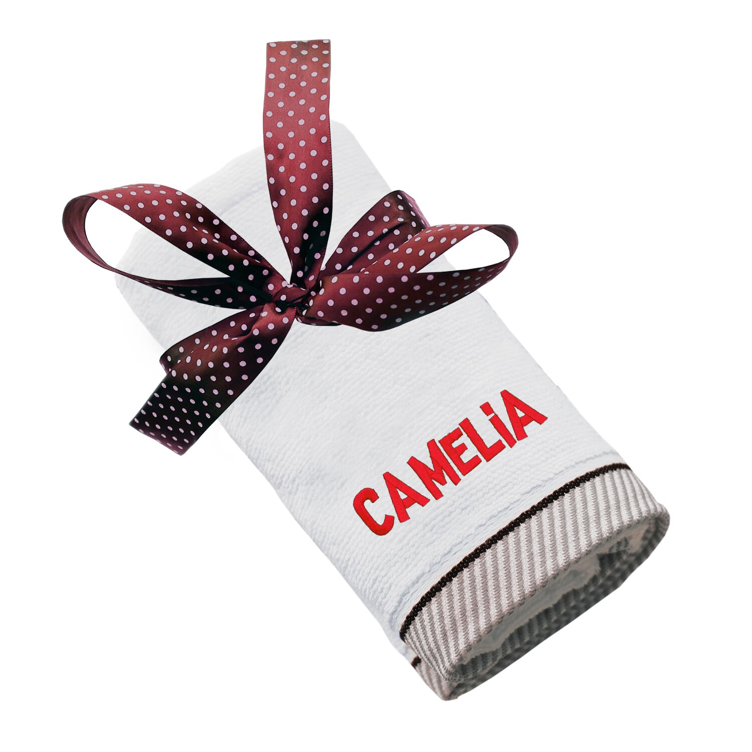 Prosop bumbac, LWS, brodat, model nume Camelia, alb, 50x100 cm