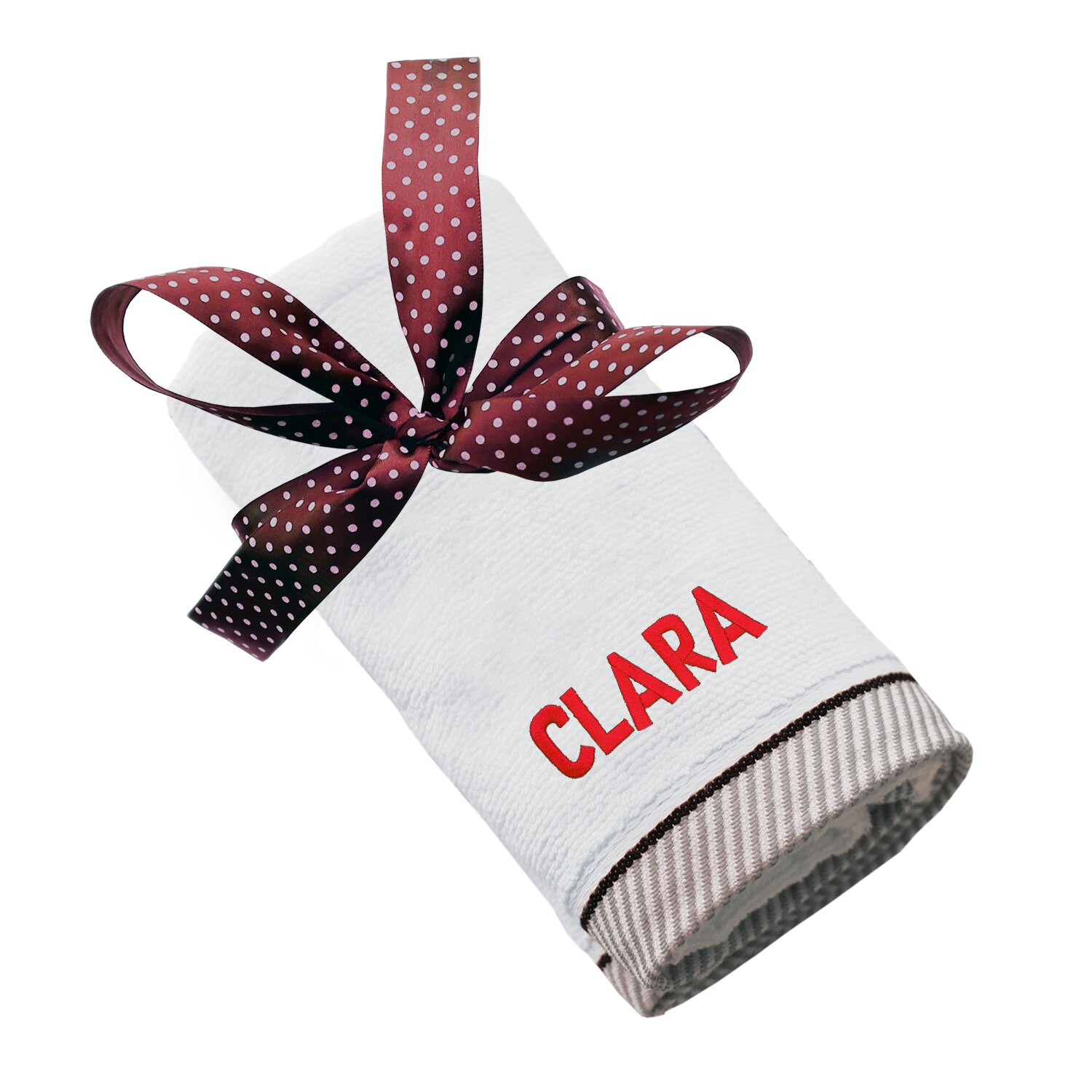 Prosop bumbac, LWS, brodat, model nume Clara, alb, 50x100 cm