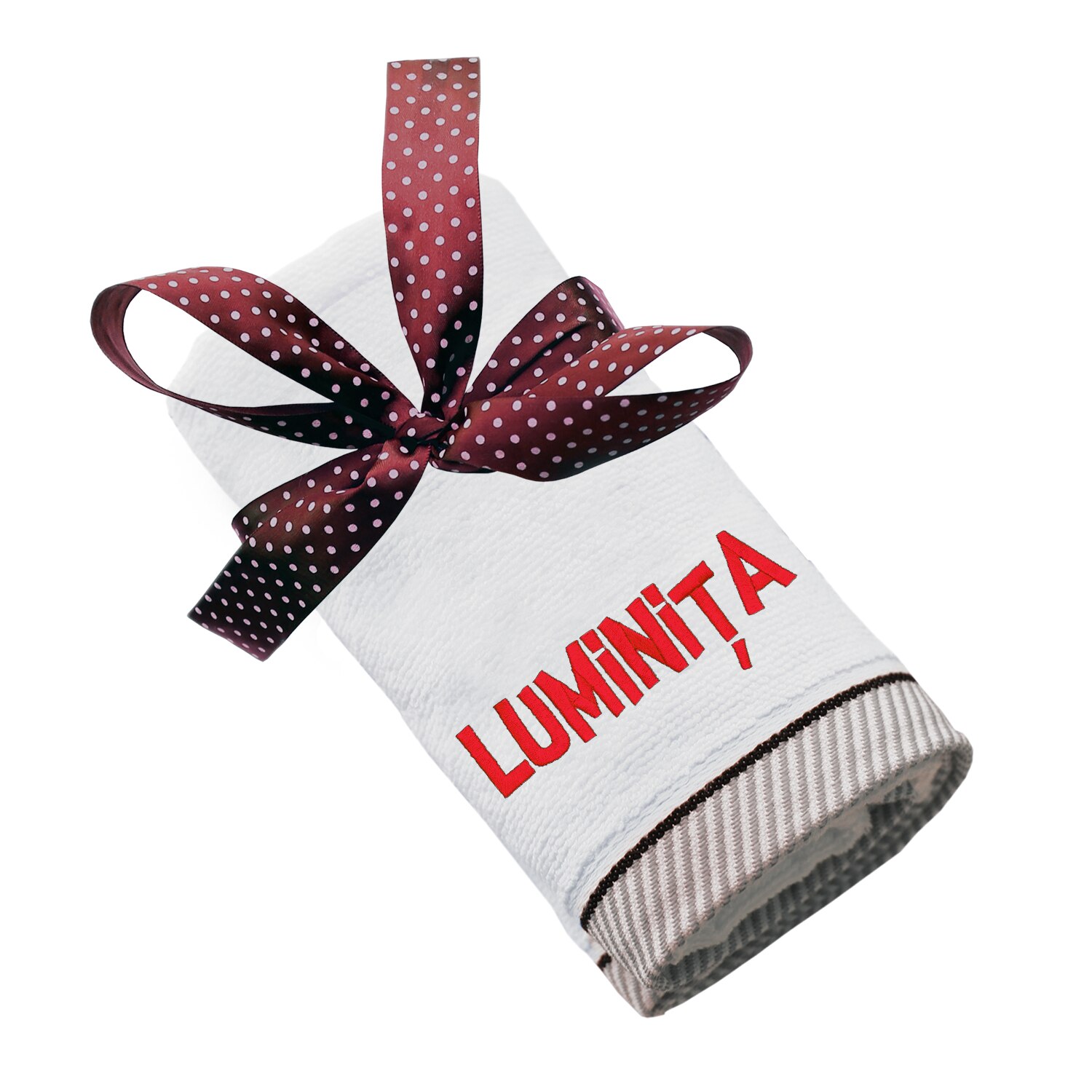 Prosop bumbac, LWS, brodat, model nume Luminita, alb, 70x140 cm