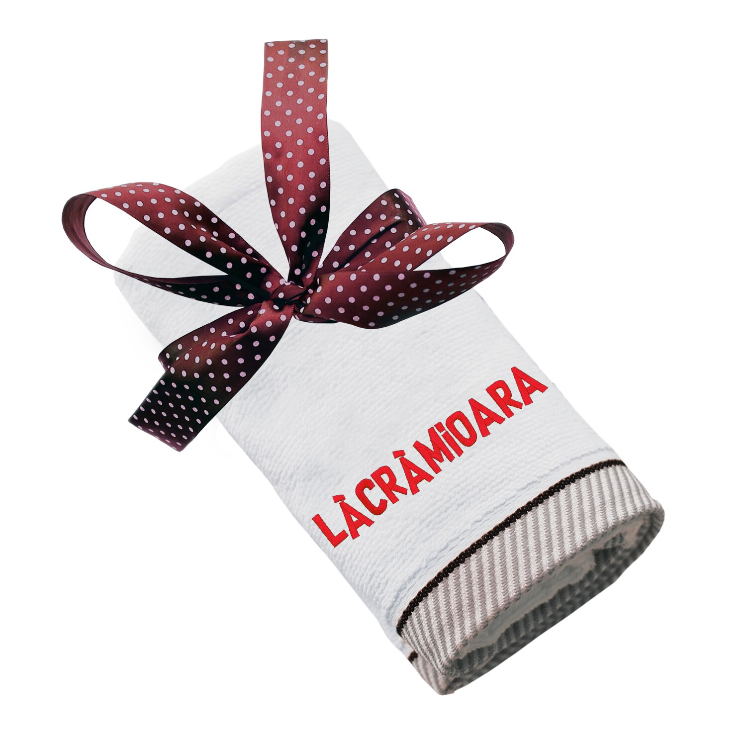 Prosop bumbac, LWS, brodat, model nume Lacramioara, alb, 70x140 cm