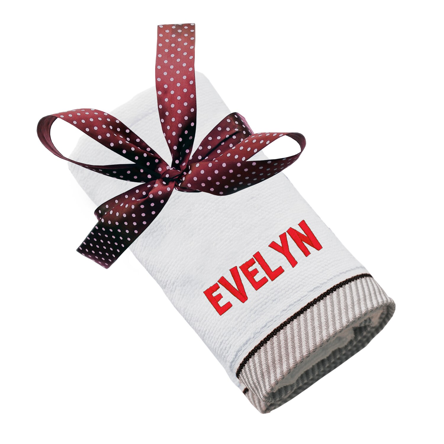 Prosop bumbac, LWS, brodat, model nume Evelyn, alb, 50x100 cm