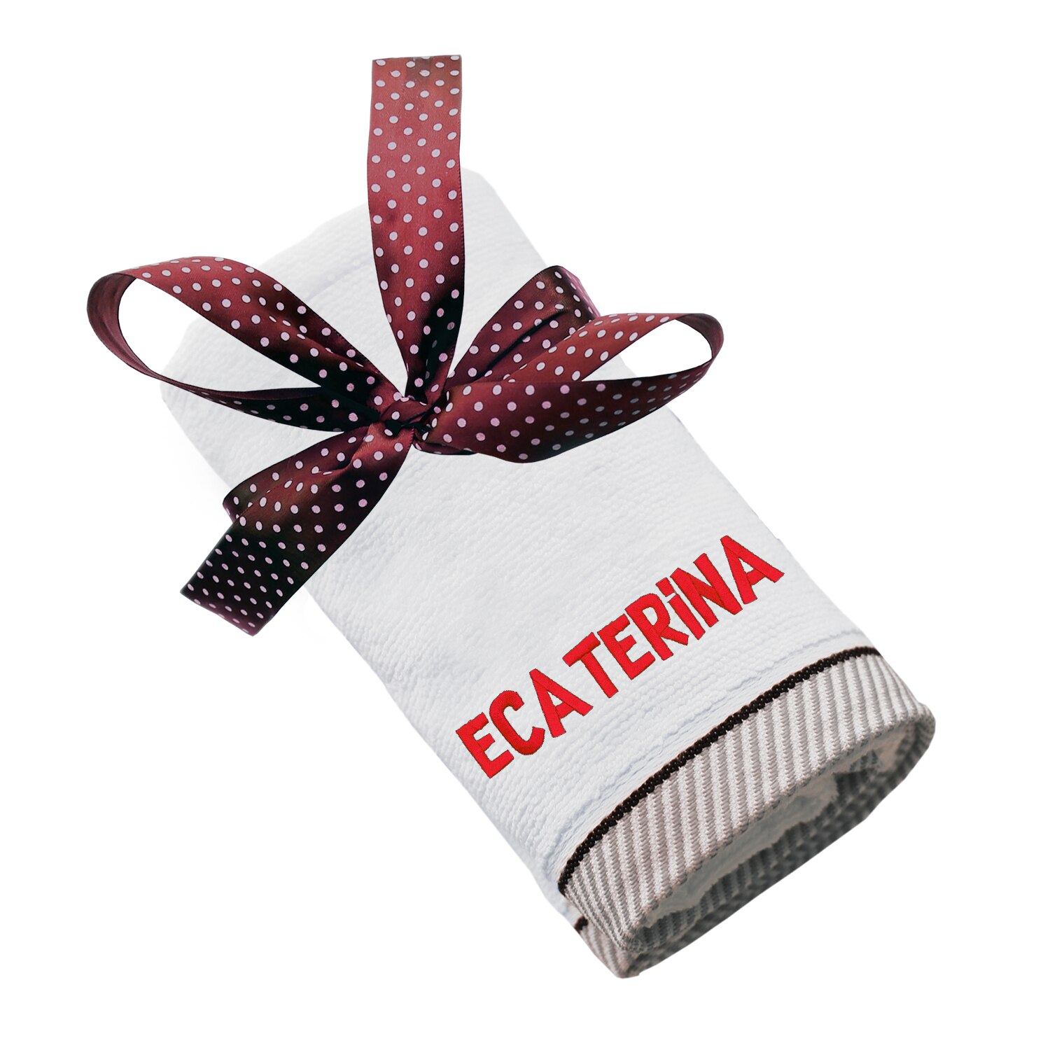 Prosop bumbac, LWS, brodat, model nume Ecaterina, alb, 50x100 cm