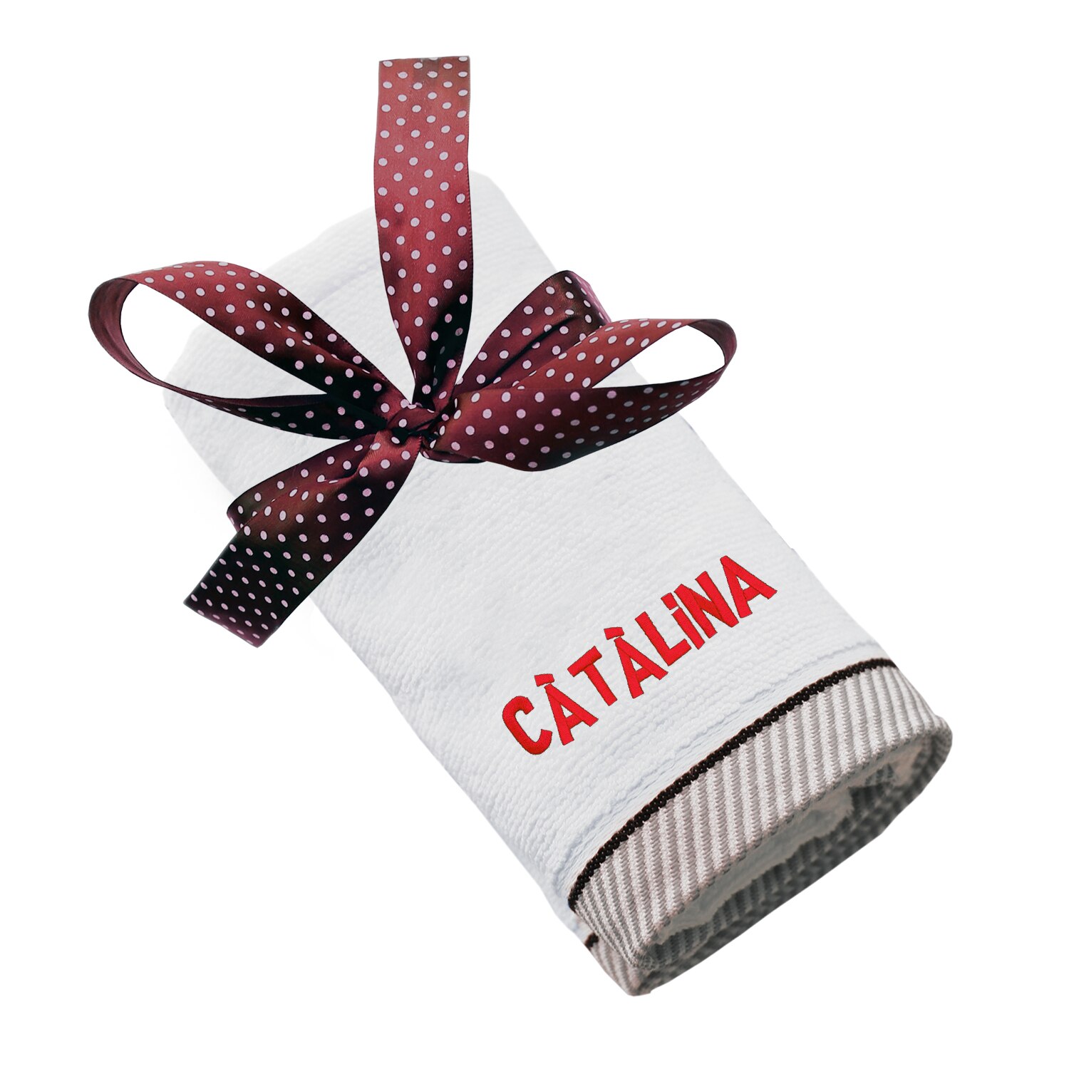 Prosop bumbac, LWS, brodat, model nume Catalina, alb, 50x100 cm