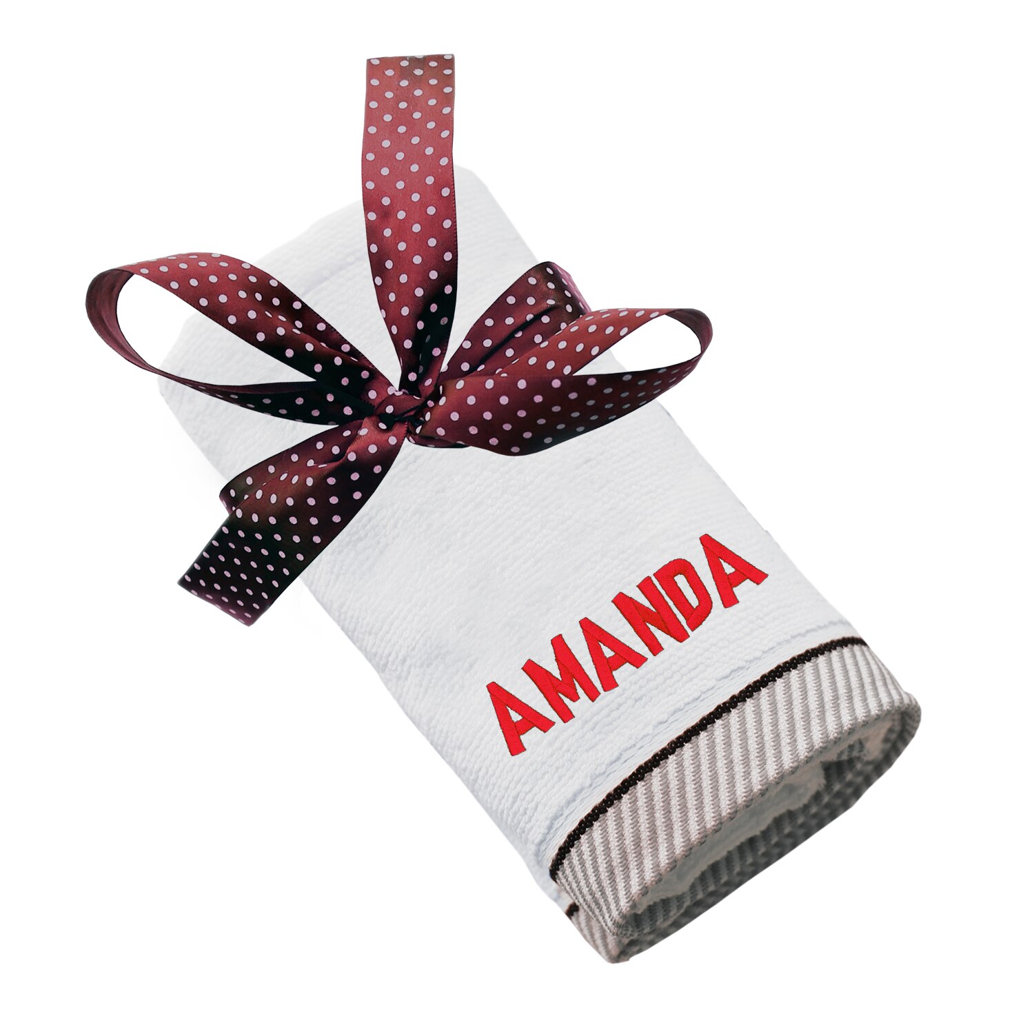 Prosop bumbac, LWS, brodat, model nume Amanda, alb, 70x140 cm