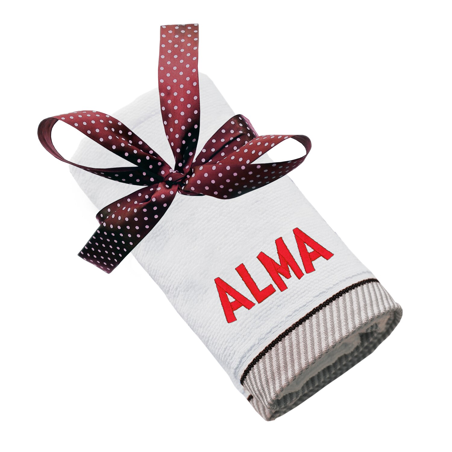 Prosop bumbac, LWS, brodat, model nume Alma, alb, 70x140 cm