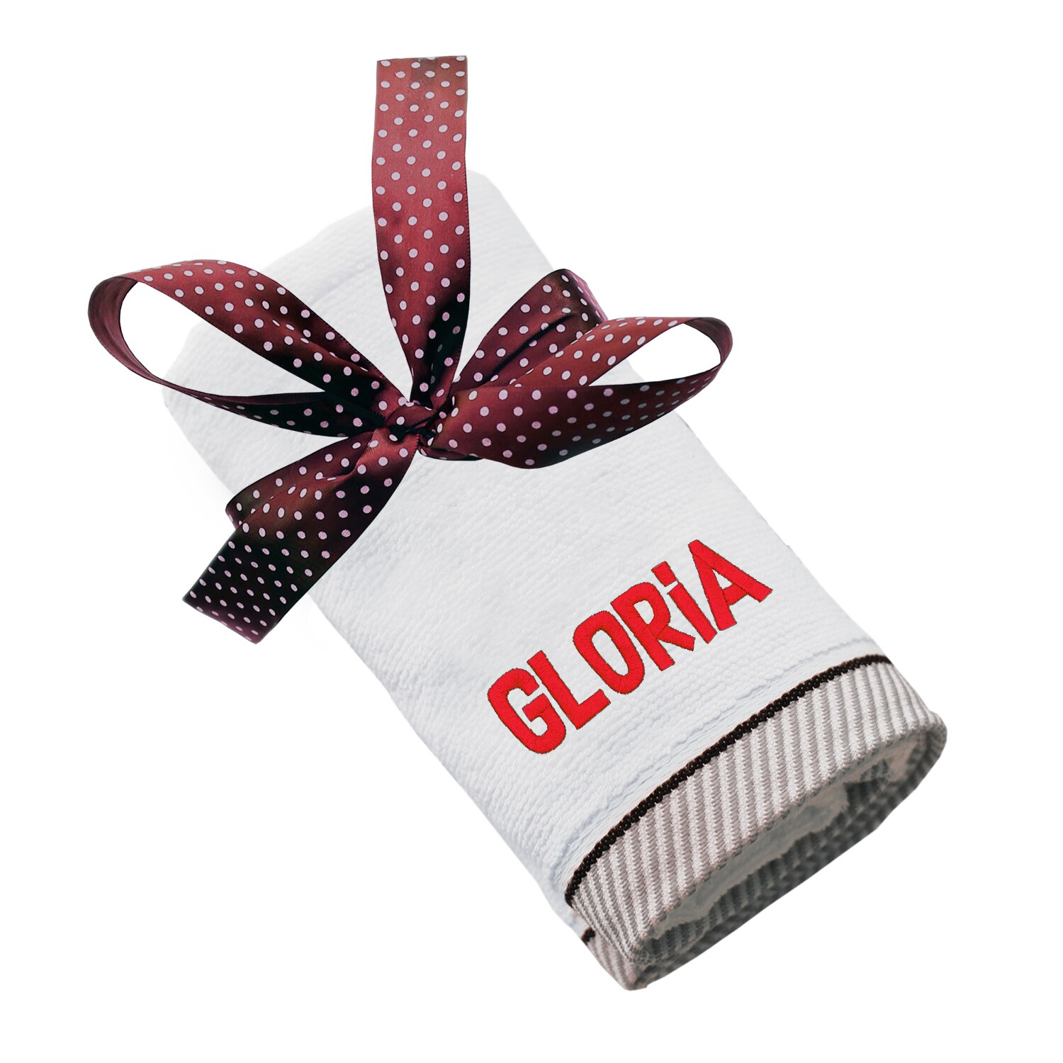 Prosop bumbac, LWS, brodat, model nume Gloria, alb, 70x140 cm