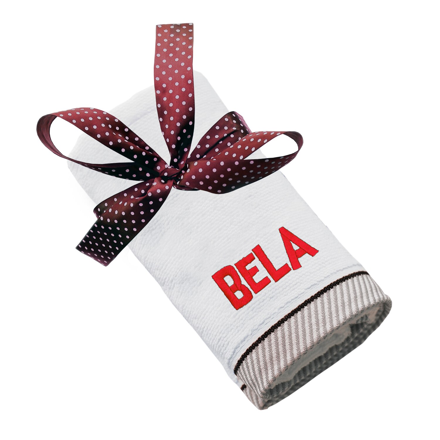 Prosop bumbac, LWS, brodat, model nume Bela, alb, 50x100 cm