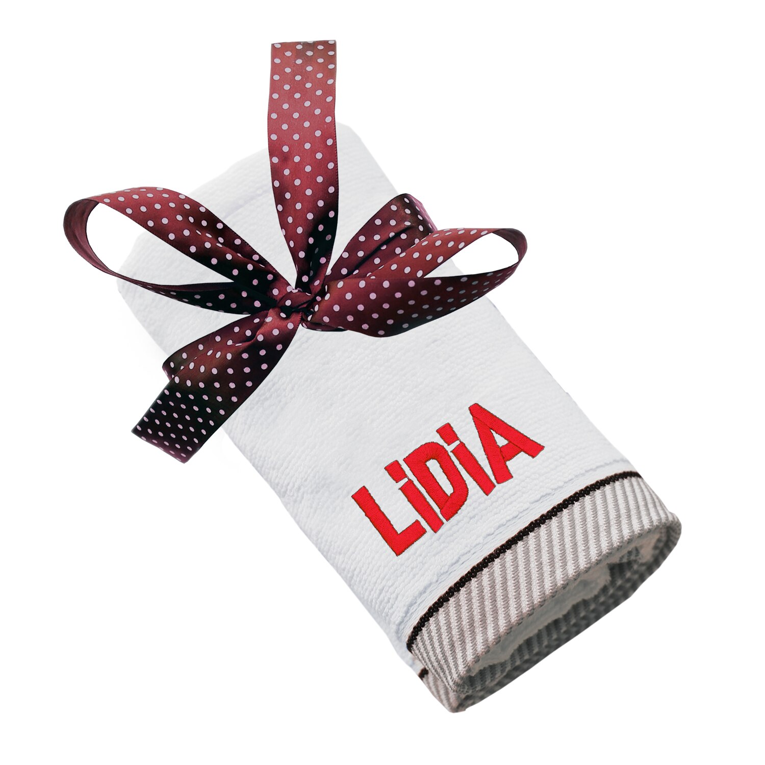 Prosop bumbac, LWS, brodat, model nume Lidia, alb, 50x100 cm