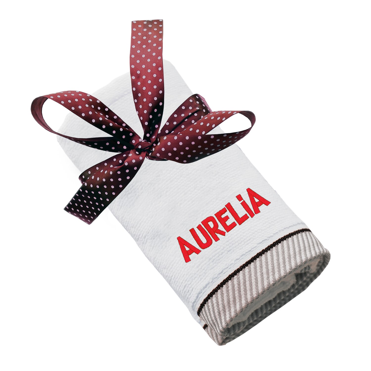 Prosop bumbac, LWS, brodat, model nume Aurelia, alb, 70x140 cm