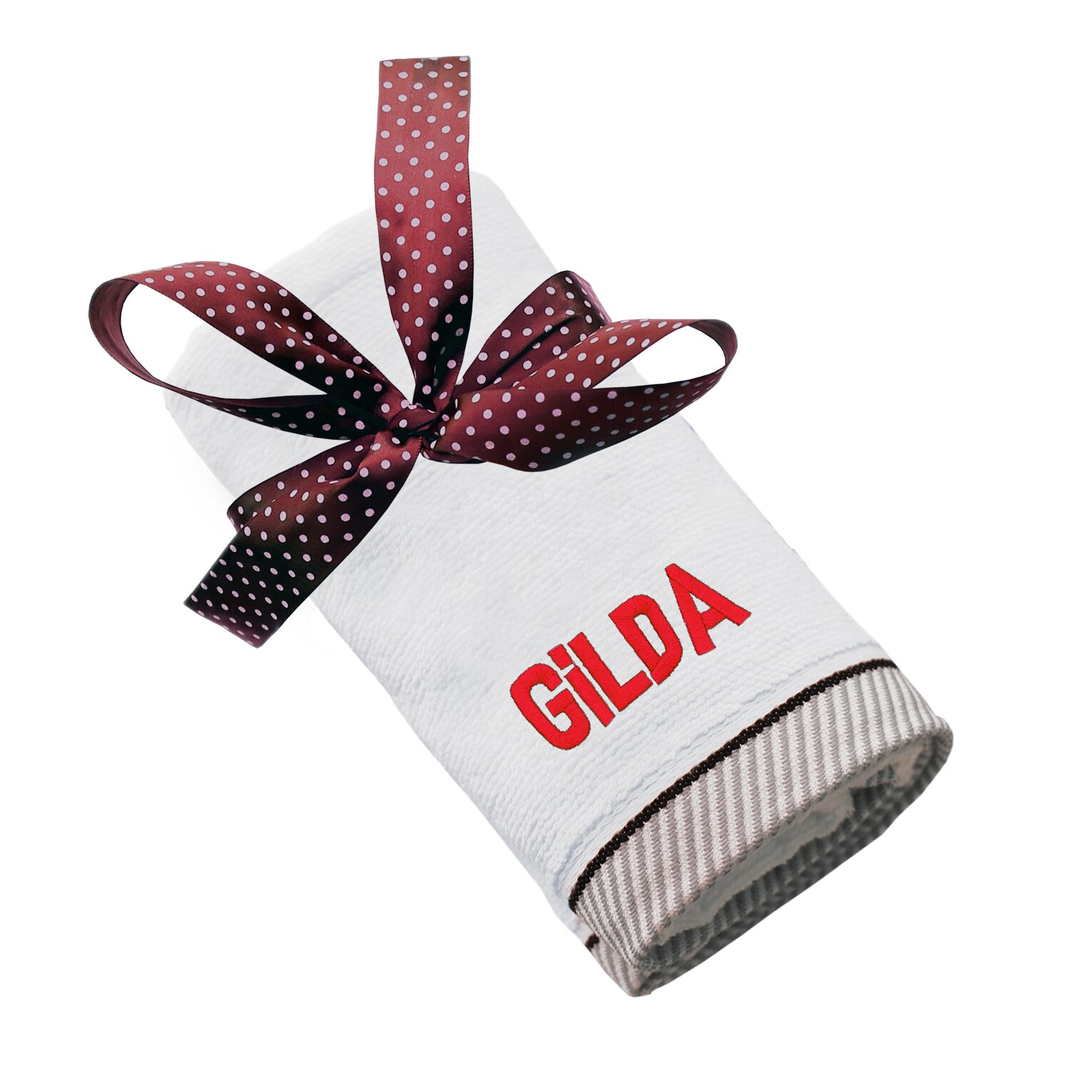 Prosop bumbac, LWS, brodat, model nume Gilda, alb, 70x140 cm