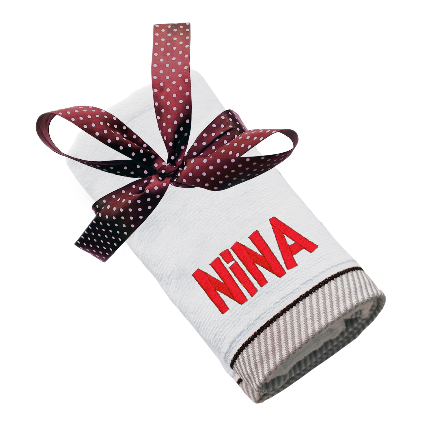 Prosop bumbac, LWS, brodat, model nume Nina, alb, 70x140 cm