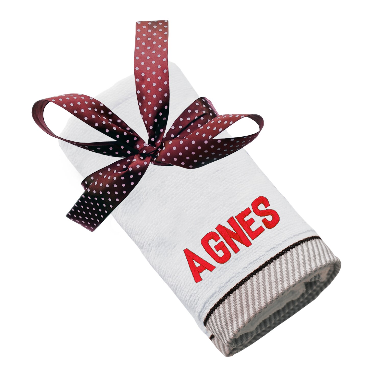 Prosop bumbac, LWS, brodat, model nume Agnes, alb, 70x140 cm