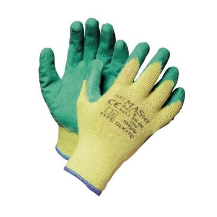 Protek védőkesztyű, latex és pamut, zöld sárgával, 1 db