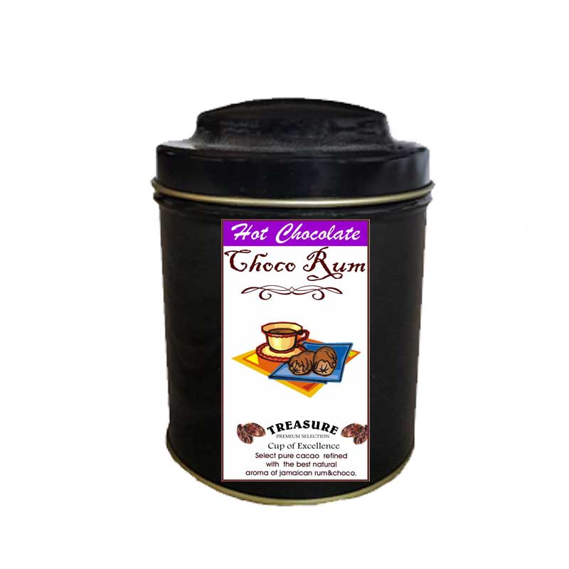 Ciocolata calda cu aroma de Rom Jamaican,cutie metalica 200 g ,Treasure