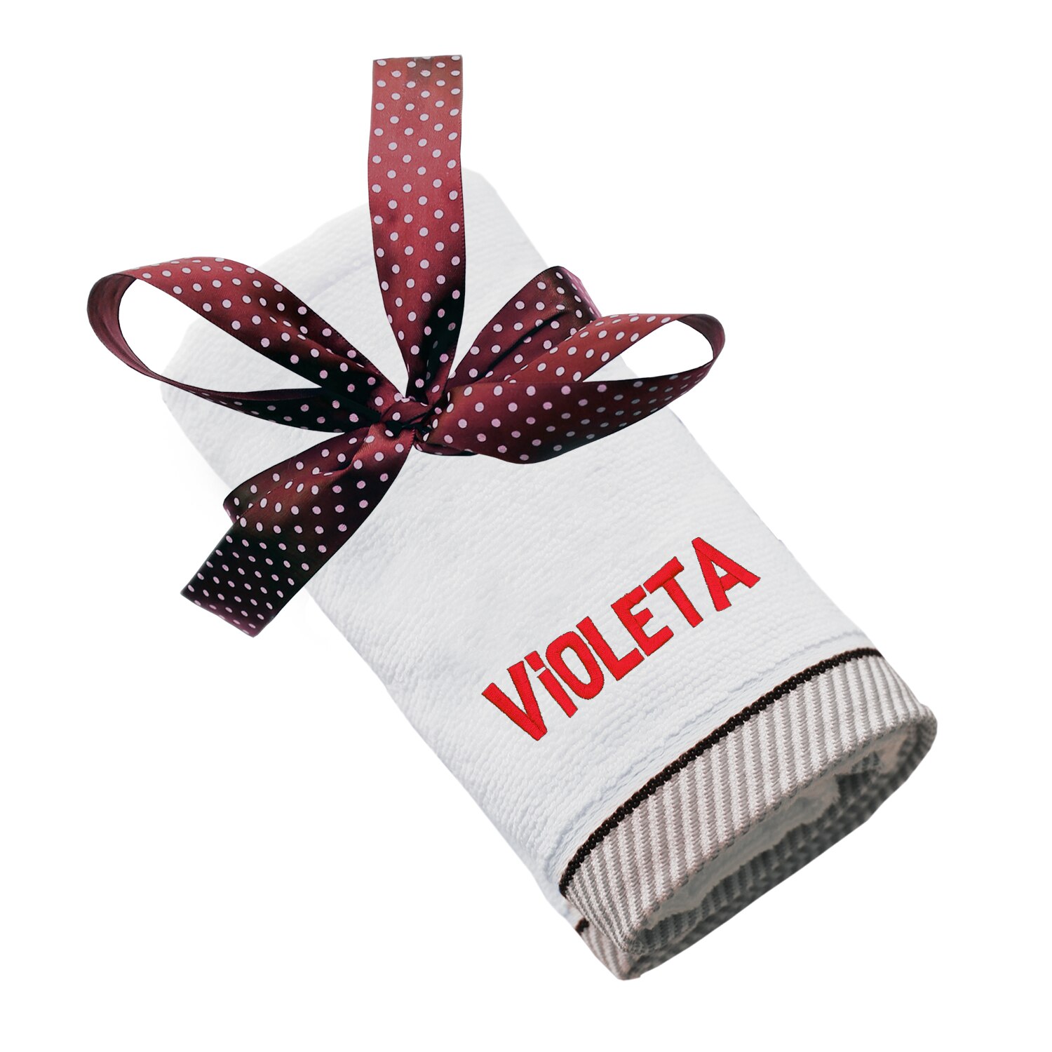 Prosop bumbac, LWS, brodat, model nume Violeta, alb, 70x140 cm