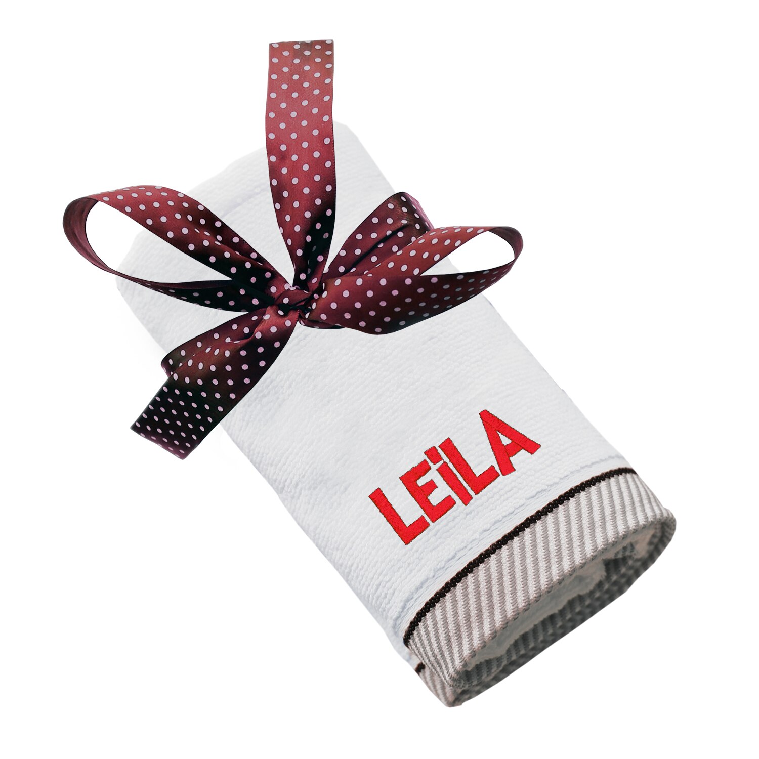 Prosop bumbac, LWS, brodat, model nume Leila, alb, 50x100 cm
