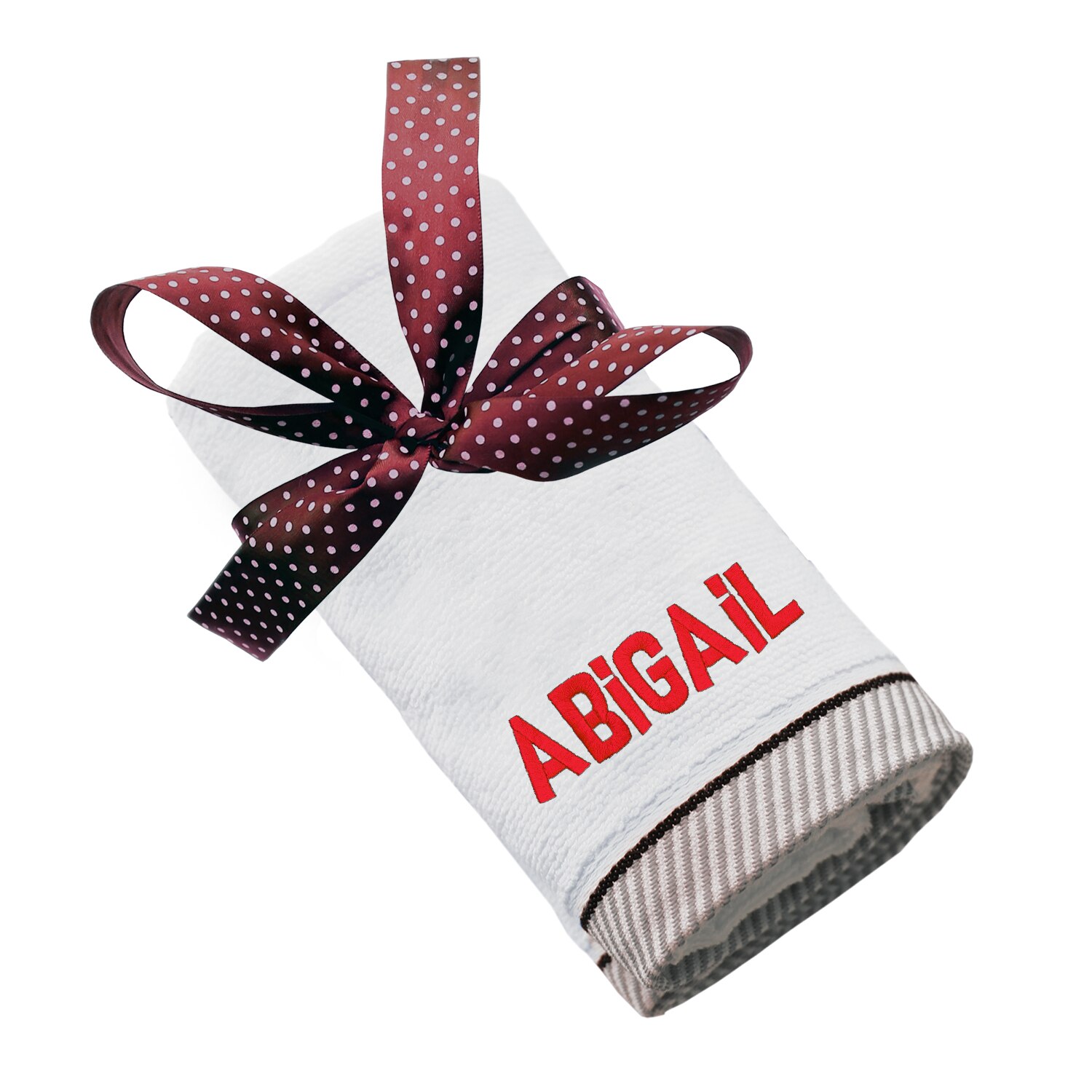 Prosop bumbac, LWS, brodat, model nume Abigail, alb, 70x140 cm