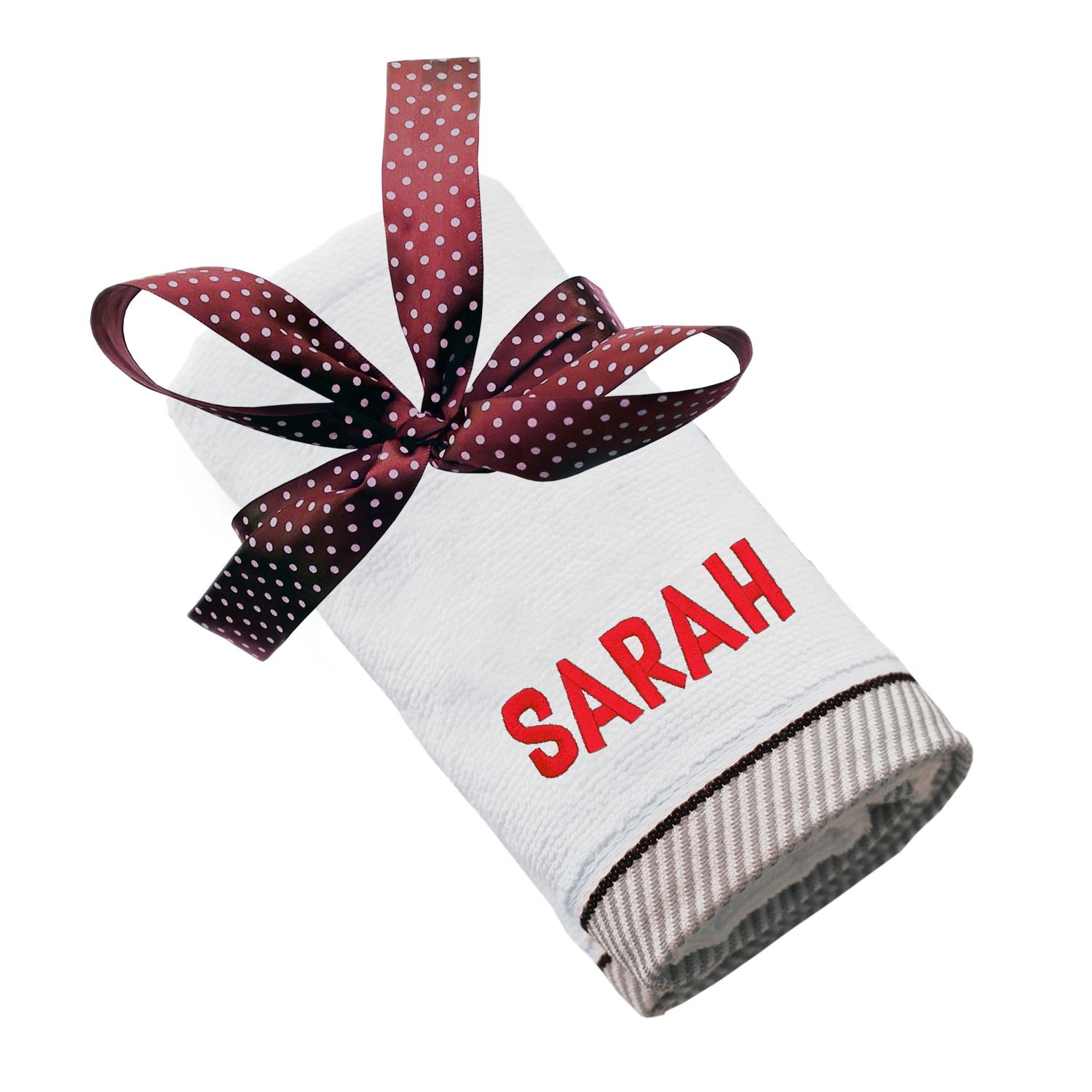 Prosop bumbac, LWS, brodat, model nume Sarah, alb, 70x140 cm