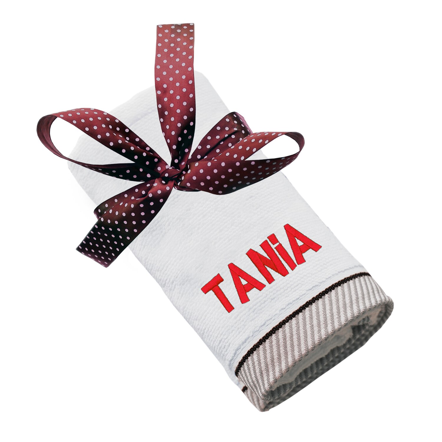 Prosop bumbac, LWS, brodat, model nume Tania, alb, 50x100 cm