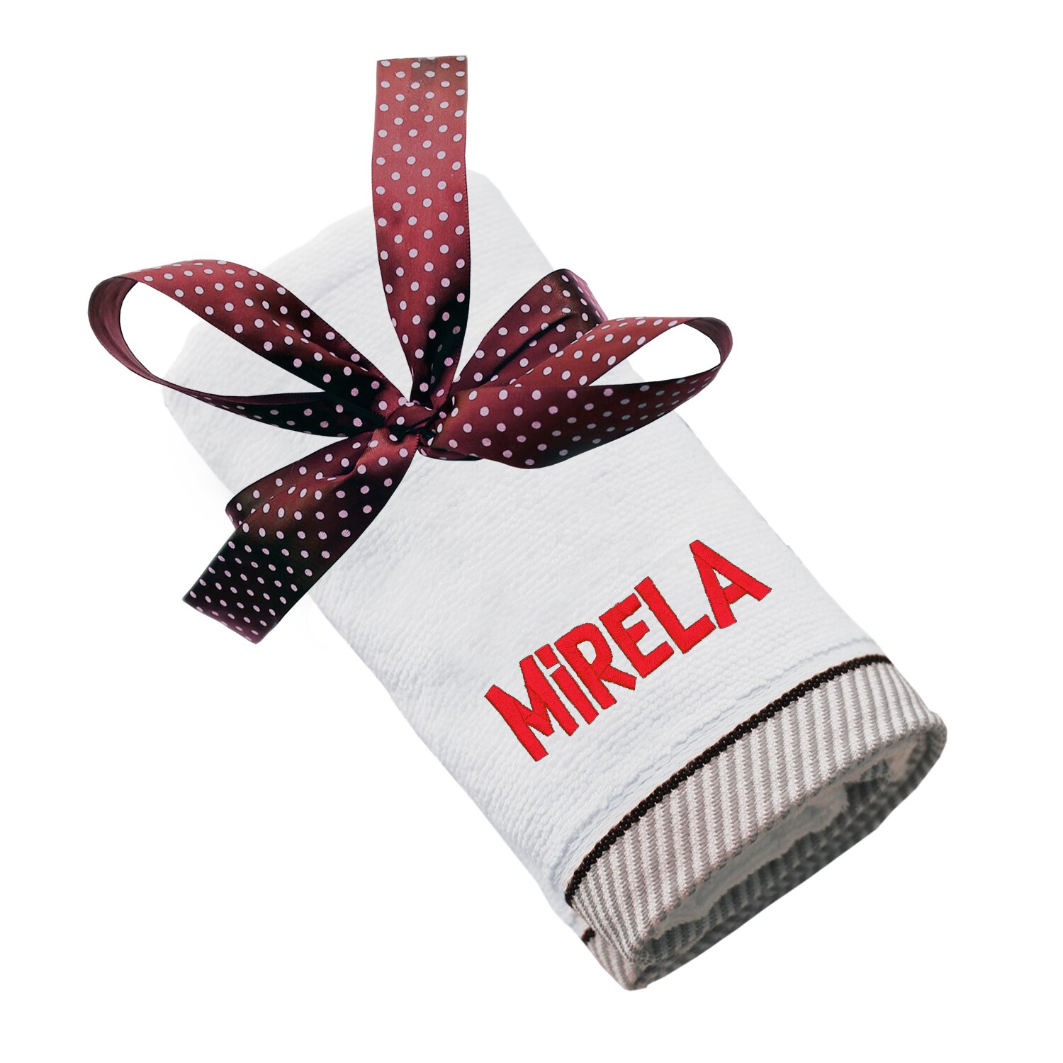 Prosop bumbac, LWS, brodat, model nume Mirela, alb, 70x140 cm