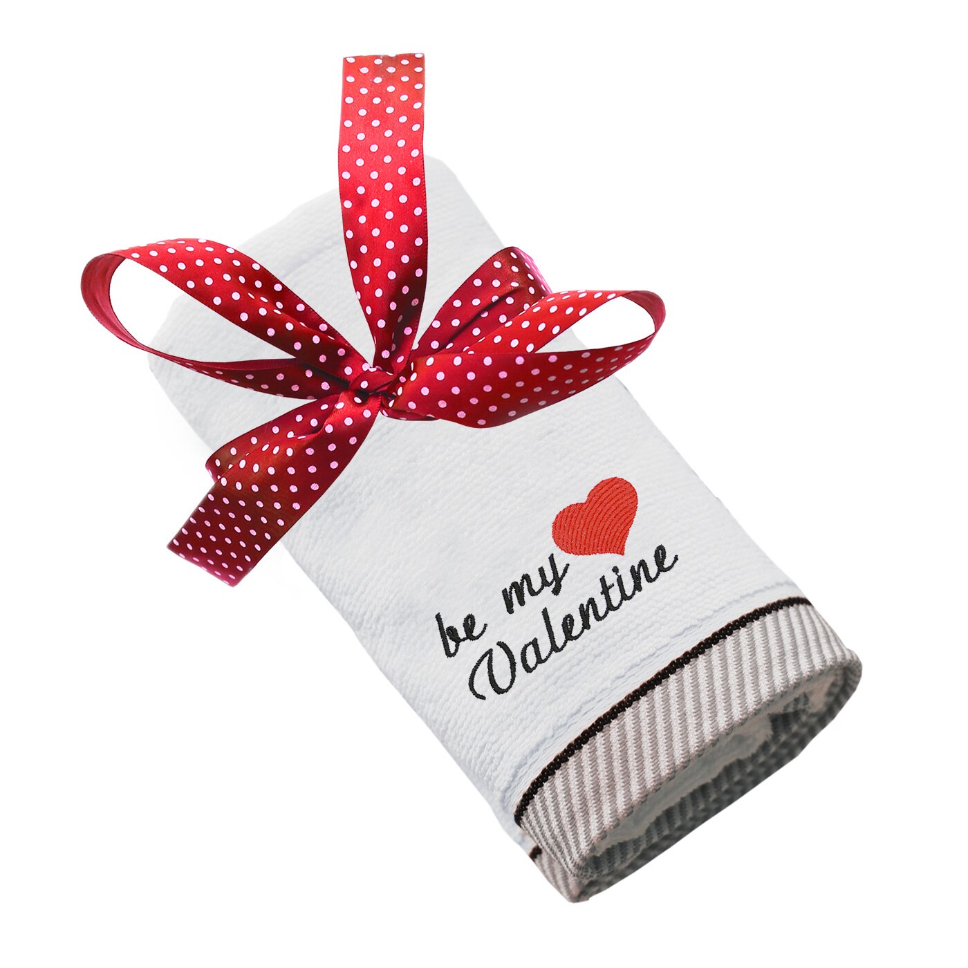 Prosop bumbac, LWS, brodat, model Be my Valentine cu inima, alb, 50x100 cm