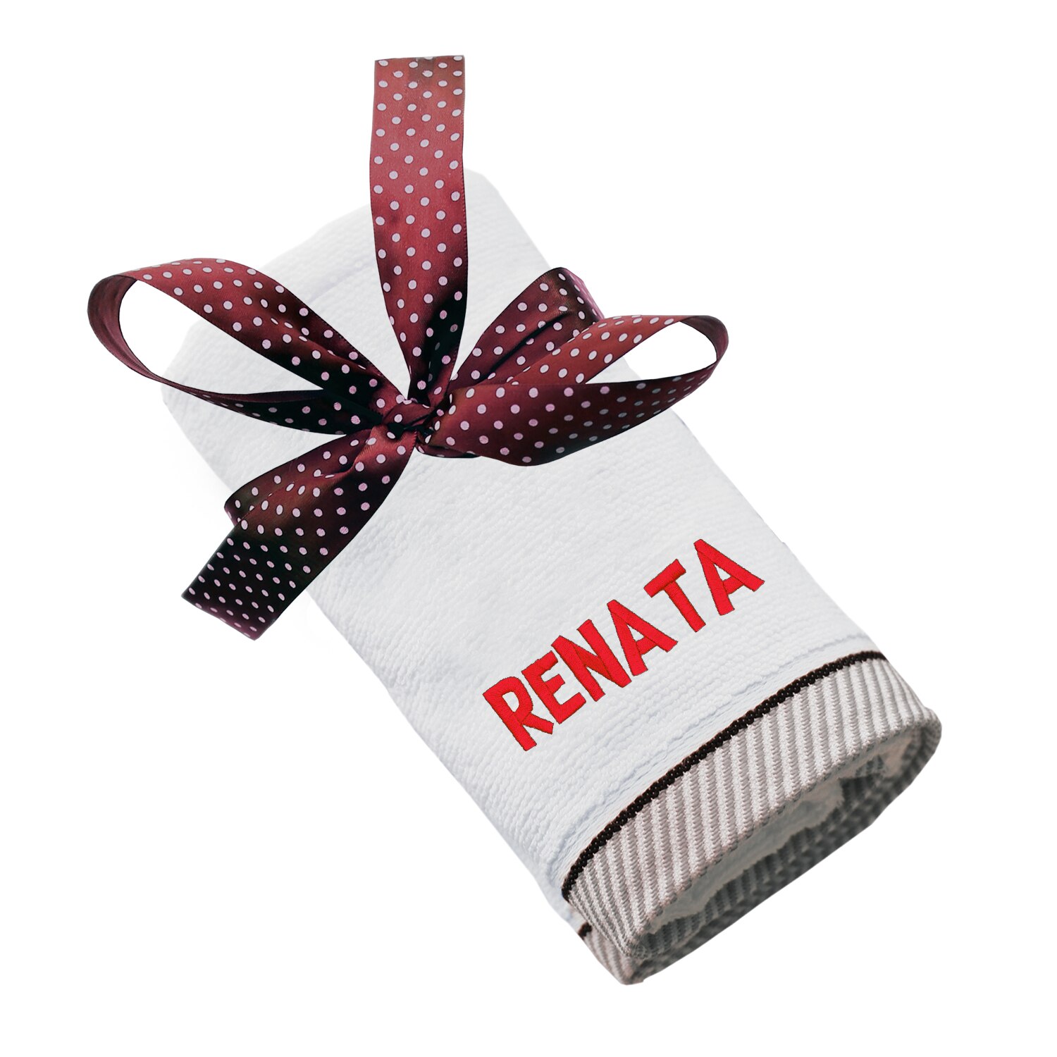 Prosop bumbac, LWS, brodat, model nume Renata, alb, 70x140 cm