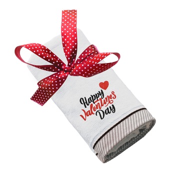 Prosop bumbac, LWS, brodat, model Happy Valentines Day, alb, 50x100 cm Prosop bumbac, LWS, brodat, model Happy Valentines Day, alb, 50x100 cm