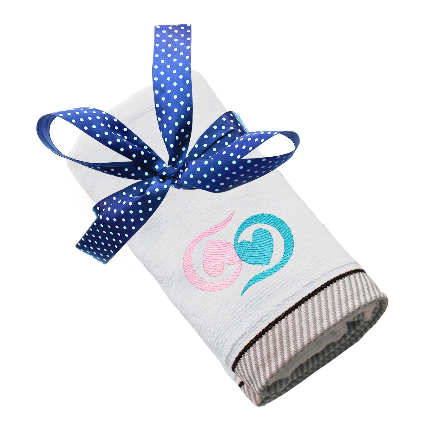 Prosop bumbac, LWS, brodat, model Doua inimi, alb, 70x140 cm