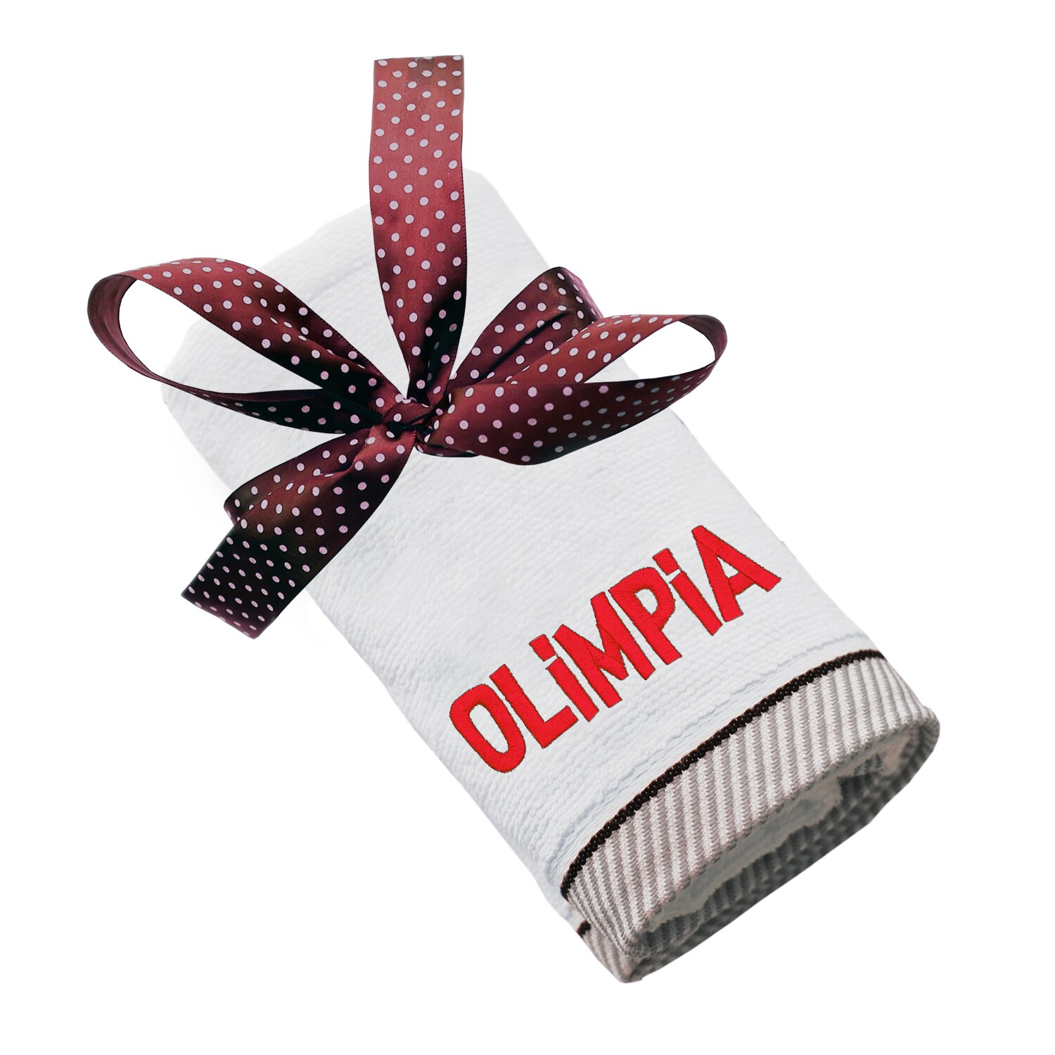 Prosop bumbac, LWS, brodat, model nume Olimpia, alb, 70x140 cm