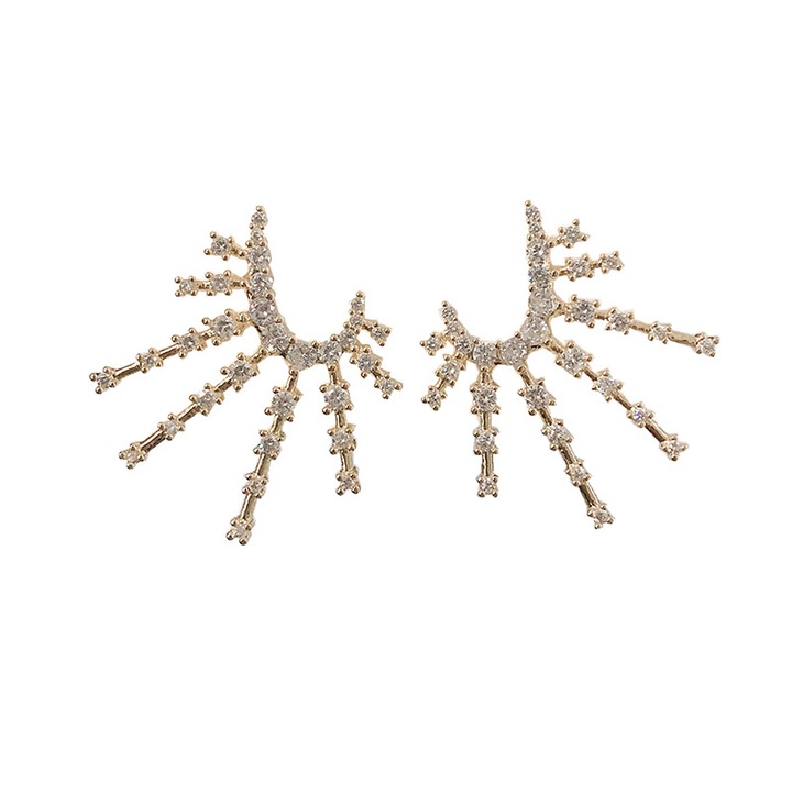 Cercei dama, Aliaj metalic, Auriu, Cristale, 3.5 x 3 cm