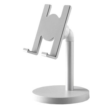Suport reglabil universal de birou, pentru telefon sau tableta, din aluminiu si plastic, argintiu Suport reglabil universal de birou, pentru telefon sau tableta, din aluminiu si plastic, argintiu