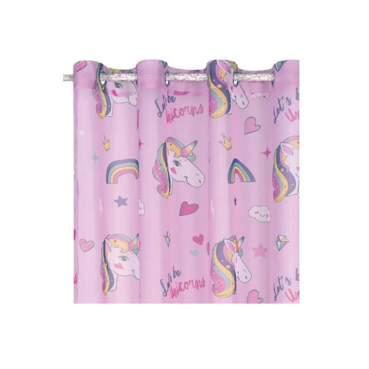 Gyerekszobába 2db függöny szett, egyszarvú mintás, gyűrűs rögzítés, egyenként 140 x 260 cm
