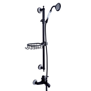 Baterie cada TRENDY'S, prindere perete, cu set de dus cu bara , negru mat cu broderie ceramica Baterie cada TRENDY'S, prindere perete, cu set de dus cu bara , negru mat cu broderie ceramica