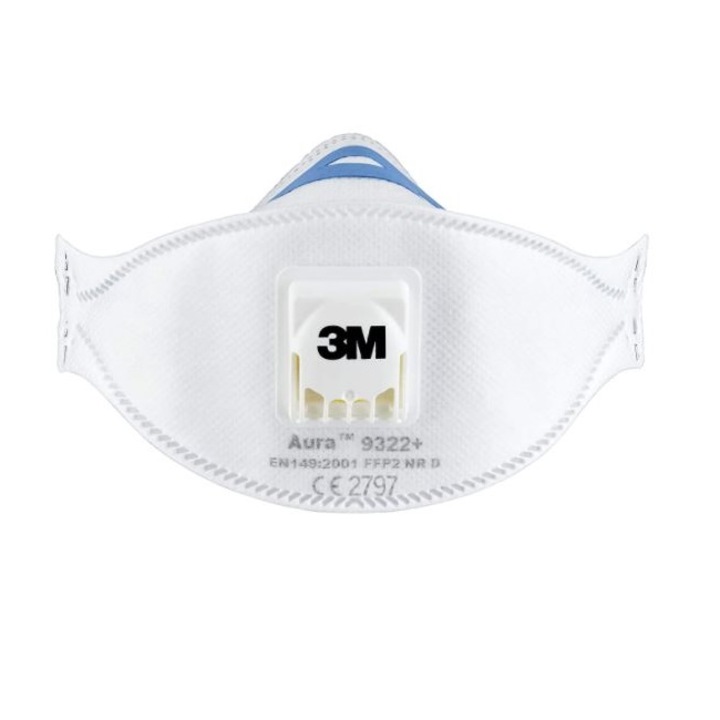 Комплект от 10 дихателни защитни маски 3M Aura 9322+, с клапан, FFP2